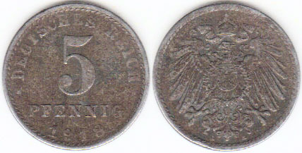 1918 A Germany 5 Pfennig A005132